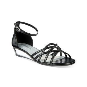 EASY STREET ALIVE AT 5 Womens Black Translucent Wedge Tarrah Wedge Sandals 8 W